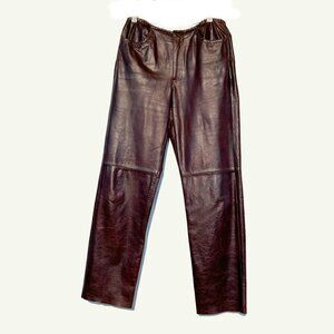 Western-style 100% real leather pants with lacing, milk-chocolate brown